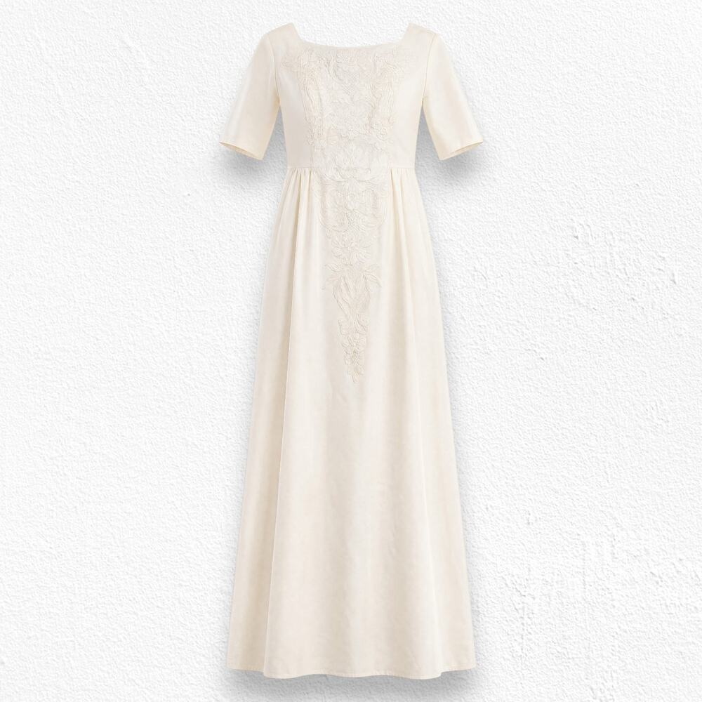Vintage 1960s Ivory Lace Wedding Dress Bridal Gown Size XS Detachable Bow Back